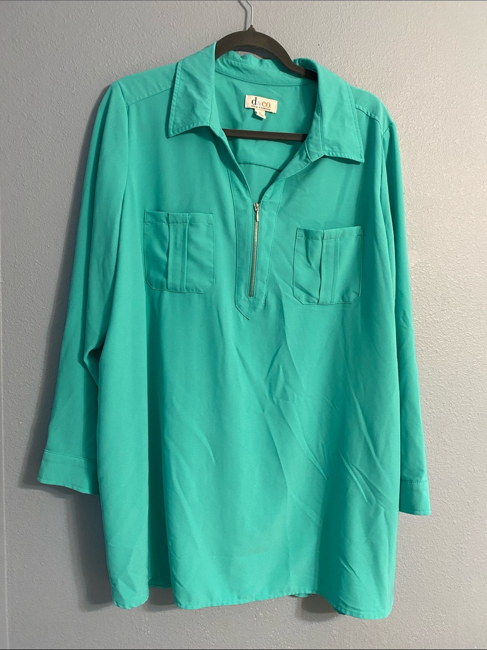 d.co Women's Teal Zip-Front Collared Tunic
